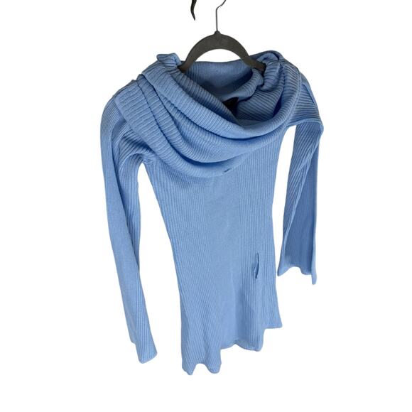 SEROYA Galli Mini Dress Ribbed Off The Shoulder Sexy Elegant Minimalist Blue M - Picture 5 of 11